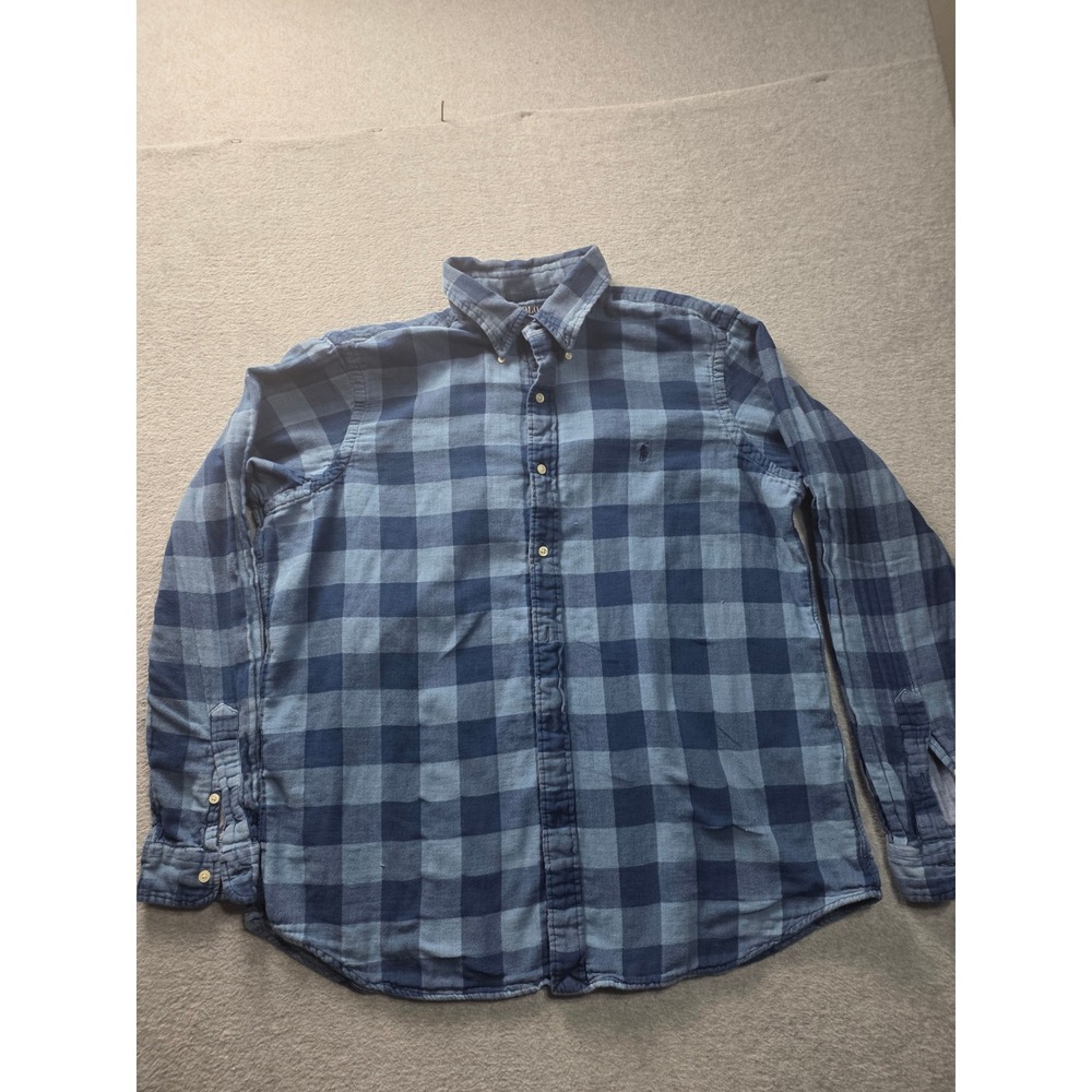 Polo Ralph Lauren Mens XXL Classic Fit Indigo‎ Blue Buffalo Plaid Flannel Shirt
